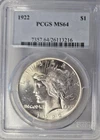 1922-P US Peace Silver Dollar PCGS Mint State 64