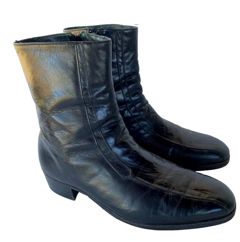 Vintage Florsheim Imperial Beatle Boots Men's 7.5D Black Leather Side Zip Ankle