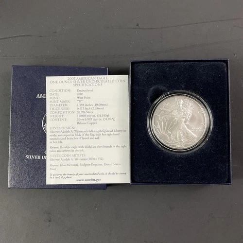 2007-W Burnished $1 American Silver Eagle Box, OGP & COA