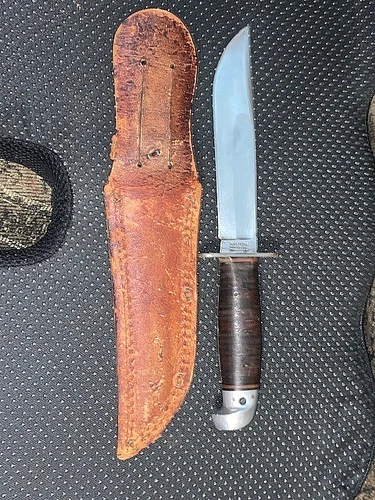 RARE ORIGINAL US WW2 MILITARY WESTERN UTILITY KNIFE DAGGER AND SHEATH 6" BLADE