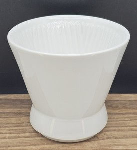 Vintage White Ribbed Ceramic Pour Over Coffee Dripper  One Hole