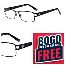 New iSTAMP mens Black Silver cross Eyeglasses FRAMES XP 617M 54-16-145 $78 demo 