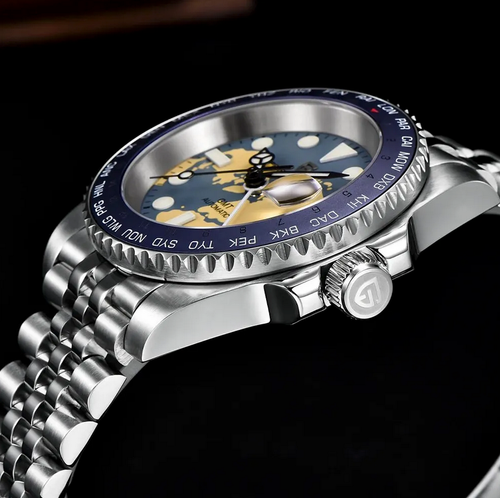 PAGANI DESIGN GMT Automatic Mechanical Watch PD-1758 Japan NH34 Black Blue World - Afbeelding 3 van 5
