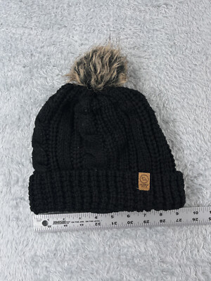 Jackson Hole Beanie Toque Womens One Size Black Cable Knit Acrylic Lined Pom