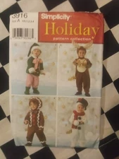 3916 Kids' Christmas Costumes Reindeer Elf Simplicity Sewing Pattern Sz 1-4