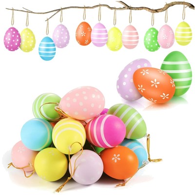 Easter Decoration Set: 24 Hanging Plastic Eggs with Festive Speckled Design