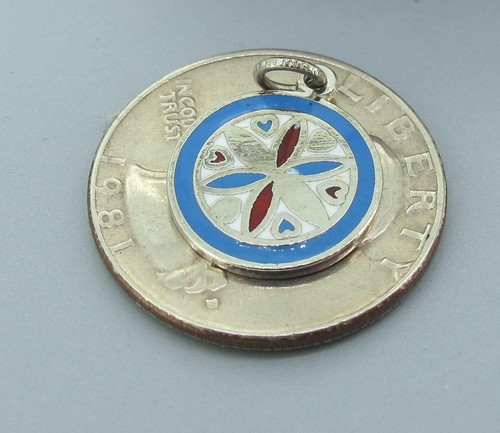 Sterling Silver Vintage Enamel Pennsylvania Dutch Hex Disc Charm - Picture 3 of 3