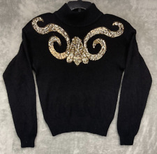 Amanda Smith Women's Silk Angora Knit Sweater Medium Black w/Gold Beaded Sequin