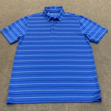 Under Armour Polo Shirt Mens Large Blue Stripe Hackberry Creek Golf Country Club