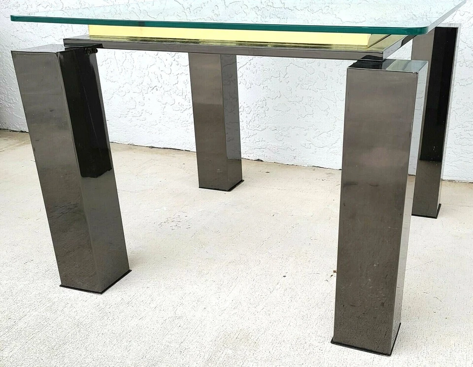 MCM Milo Baughman Style Italian Black Chrome Brass Glass Coffee Side End Table - Image 4 of 4