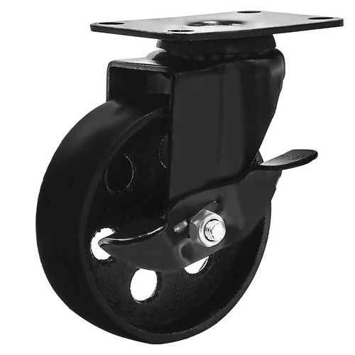 4 Ganz Schwarz Metall Lenkplatte Rollen mit Bremsschloss Schwerlast (4" Combo) - Bild 10 von 10