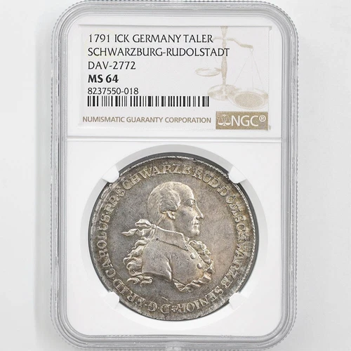 1791 Germany Schwarzburg-Rudolstadt Friedrich Karl 1Thaler Silver Coin NGC MS 64