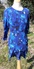 Whistles Blue Patterned Dress Ladies Size UK 8 Back Zip Charity Sale CLEARANCE