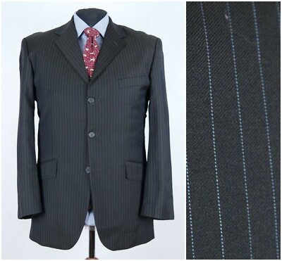 Herren Vintage Woll Blazer 44R UK Größe PHIST Schwarz Super 100s Sport Mantel Jacke