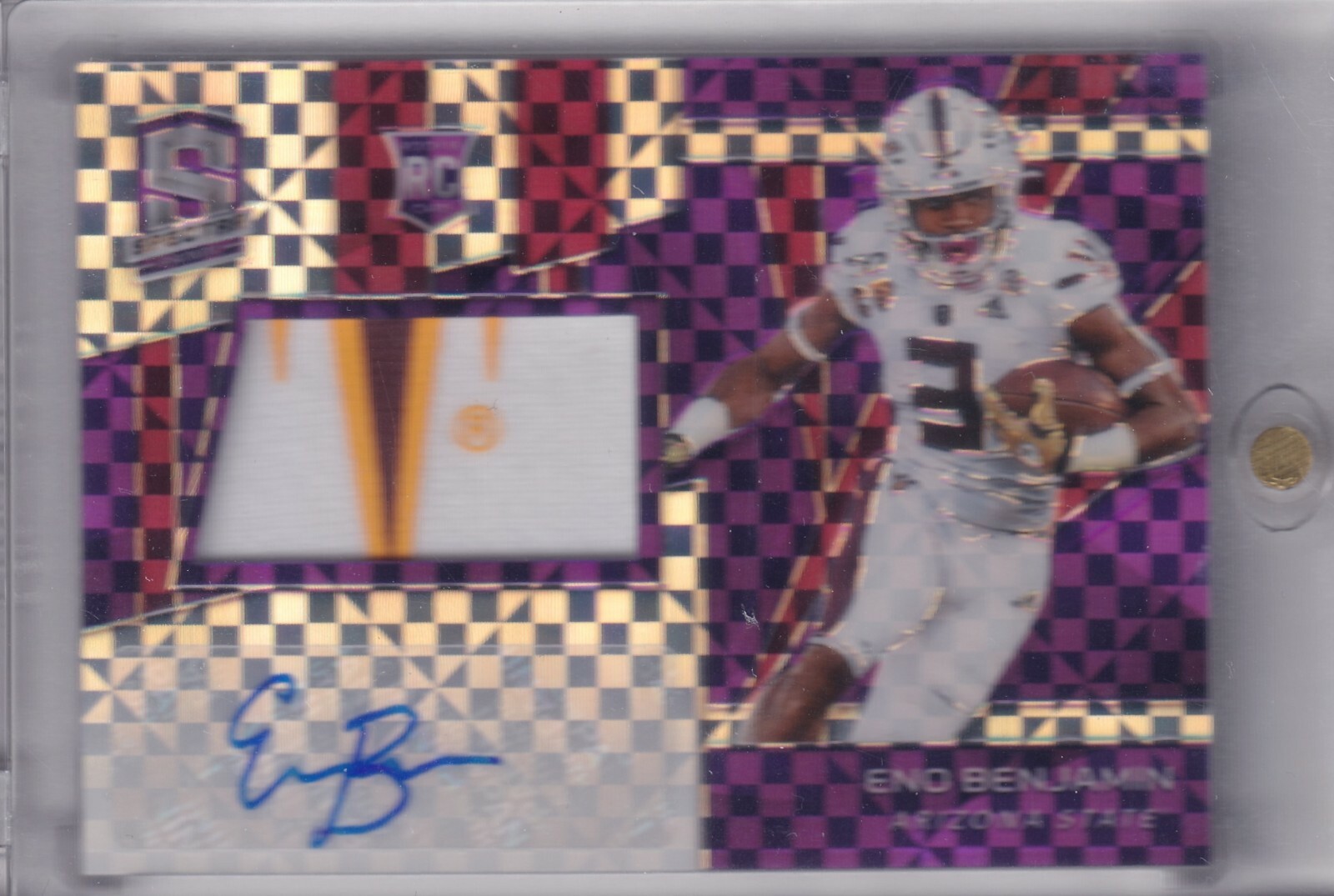 Eno Benjamin Panini Chronicles Draft Picks Spectra Patch Autographs #24 Neon Purple