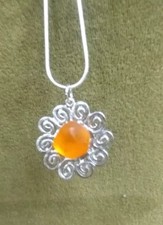 Orange Genuine Seaglass necklace / pendant 20' Sterling Silver chain.