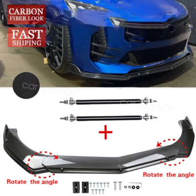 Carbon Style For Kia Stinger 18-23 Front Bumper Lip Splitter Spoiler+ Strut Rods