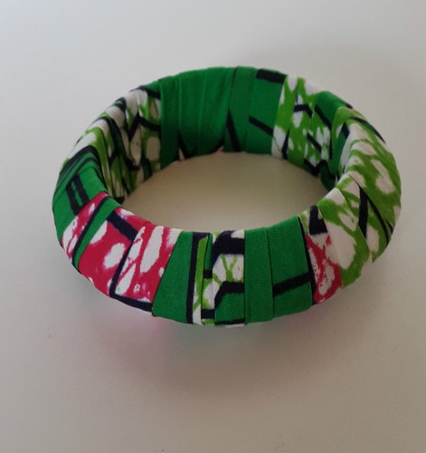ACCESSOIRES & DAZ ARMBAND AUS HOLZ BESCHICHTET STOFF- JAVA WAX GRÜN/ROSA N°2 - Picture 3 of 4