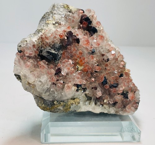 Quarz roter Hämatit Quarz Specularit Chalkopyrit Pyrit 212g Glassockel - Bild 7 von 13