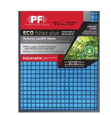 PURAFILTER 14'' x20'' x 1'' to 20'' x25'' x1'' Adjustable ECO Washable Air Filter 2-Pk