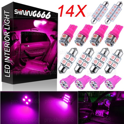 14x  Pink LED Package Interior For Dome Map License Lights T10 & 31mm Bulb Lamp - Foto 1 di 10