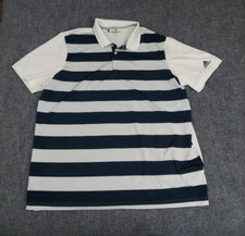 Adidas Golf Shirt Mens 2XL Blue White Striped Polo Performance Short Sleeve