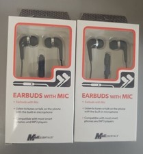 2 Pk Mobile Essentials Earbuds with Mic -black