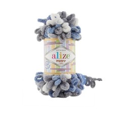 Alize Puffy Yarn 100g ball 6075 Blue/Grey/White Mix