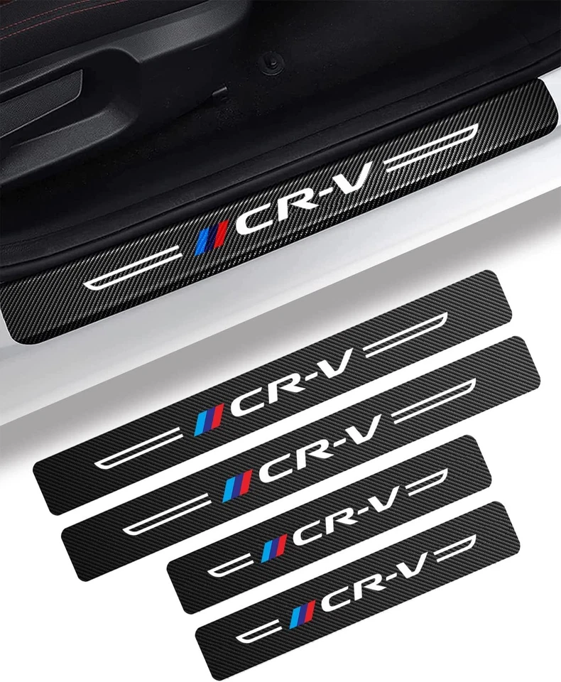 4PCS For Honda CR-V CRV C Carbon Fiber Leather Door Sill Scuff Plate Sticker Foto 3 de 4