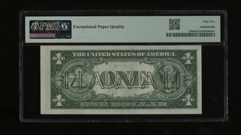 DBR 1935-A $1 Silver Hawaii PC Block Fr. 2300 PMG 55 EPQ Serial P33194416C - Image 2 of 2