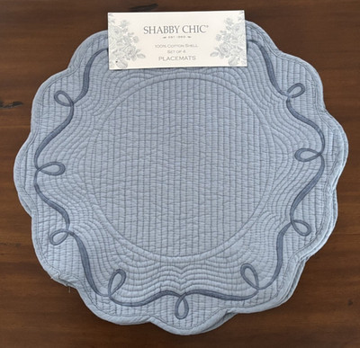 NEW Shabby Chic Set Of 4 Scalloped Edged Blue COTTON Ribbon Placemats ~ SPRING