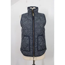 J Crew Factory XS Tweed Print Down Puffer Vest Quilt Zip Sleeveless Jacket 02533