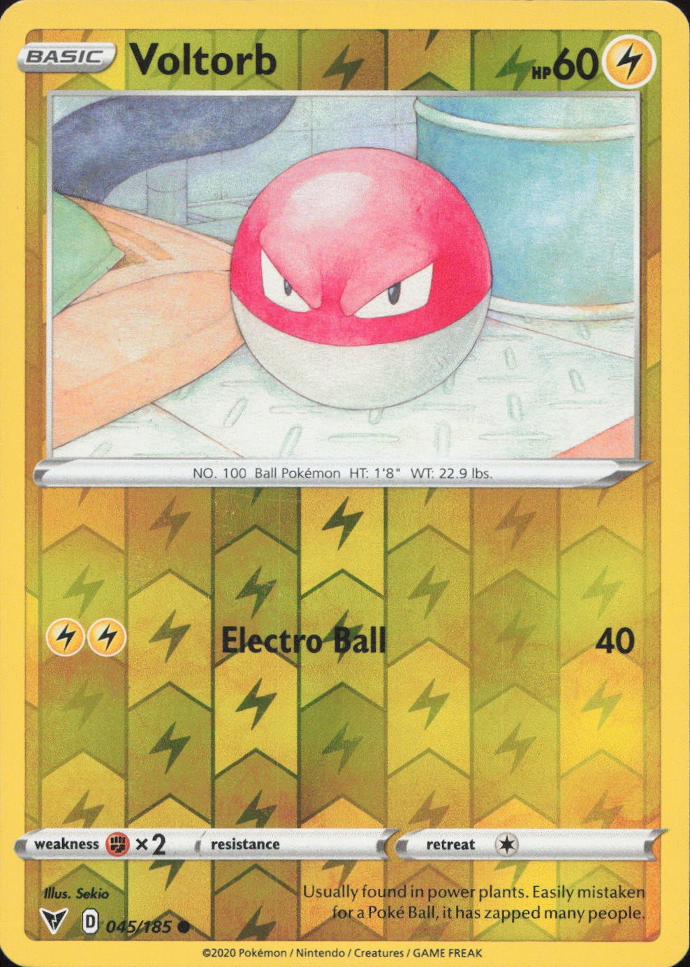 Voltorb 045/185 COMMON REVERSE HOLO Vivid Voltage Pokemon Lightly Played