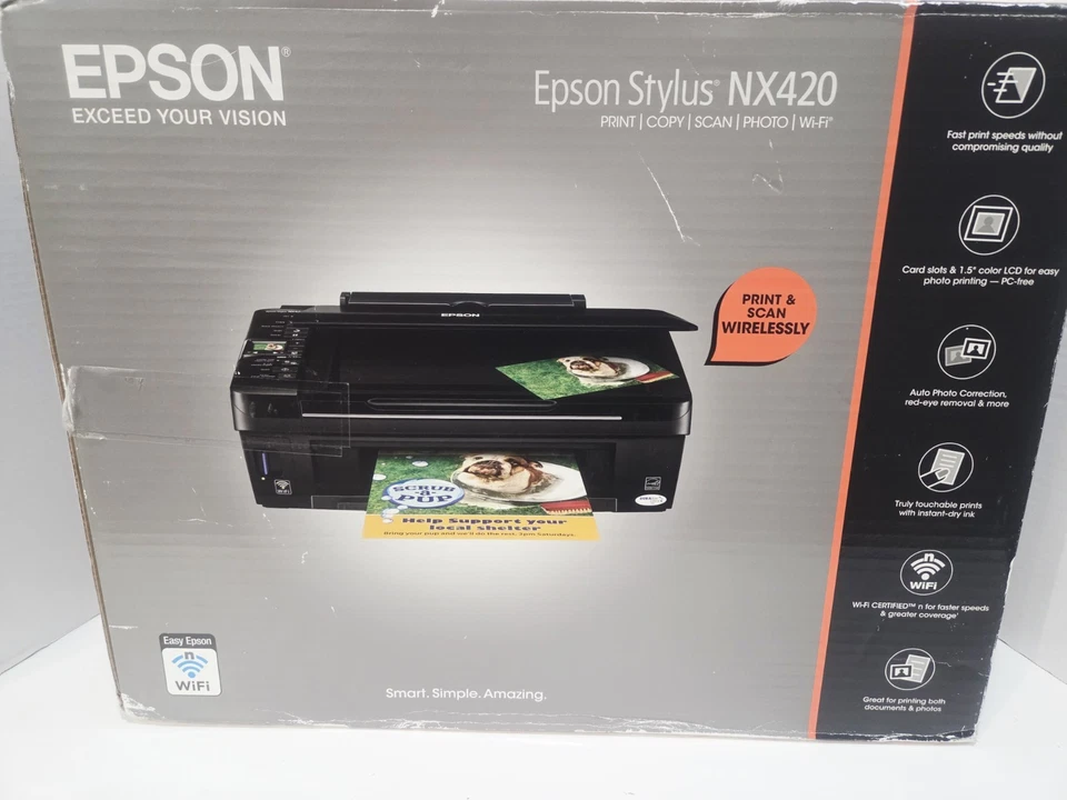Epson Stylus NX420 All-In-One Color Inkjet Printer Scanner Wirless NEW Open Box - Image 2 of 4