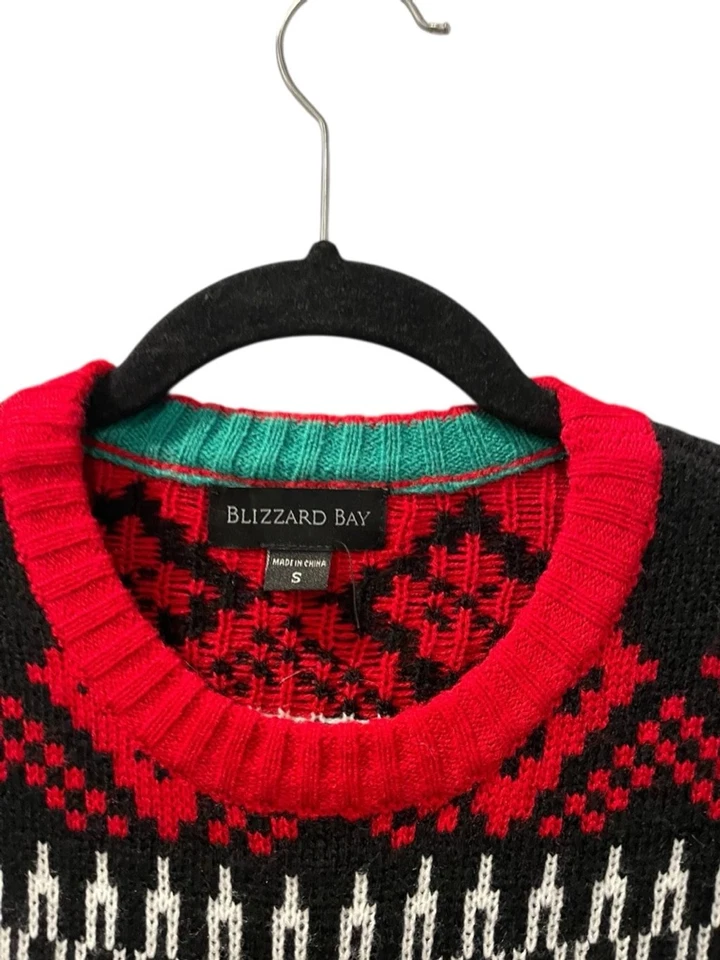 Blizzard Bay Black Santa Ugly Christmas Sweater Embroidered Size Small Men's Red - Image 3 of 4