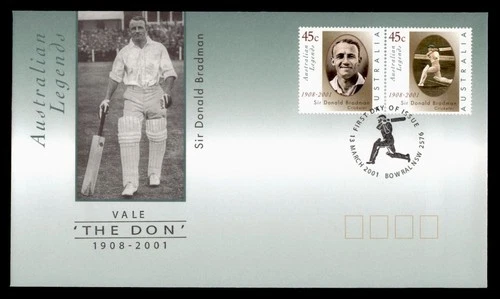 DR WHO 2001 AUSTRALIA FDC CRICKET LEGEND CACHET PAIR BRADMAN w29730