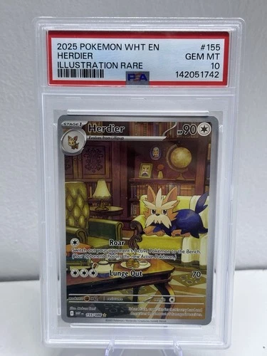 Pokemon White Flare Illustration Rare Herdier Card 155/086 Pokémon TCG Psa 10