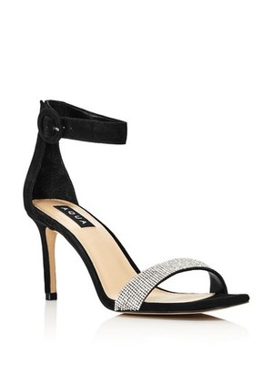 AQUA Womens Black Rhinestones Seven Square Toe Stiletto Leather Sandals 9.5 M