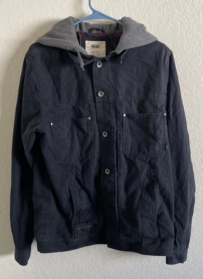 Chaqueta VANS ALGODÓN CAQUI NEGRO CON SUDADERA CON CAPUCHA GRIS INFORMAL ABOTONADA Talla Mediana Foto 2 de 4