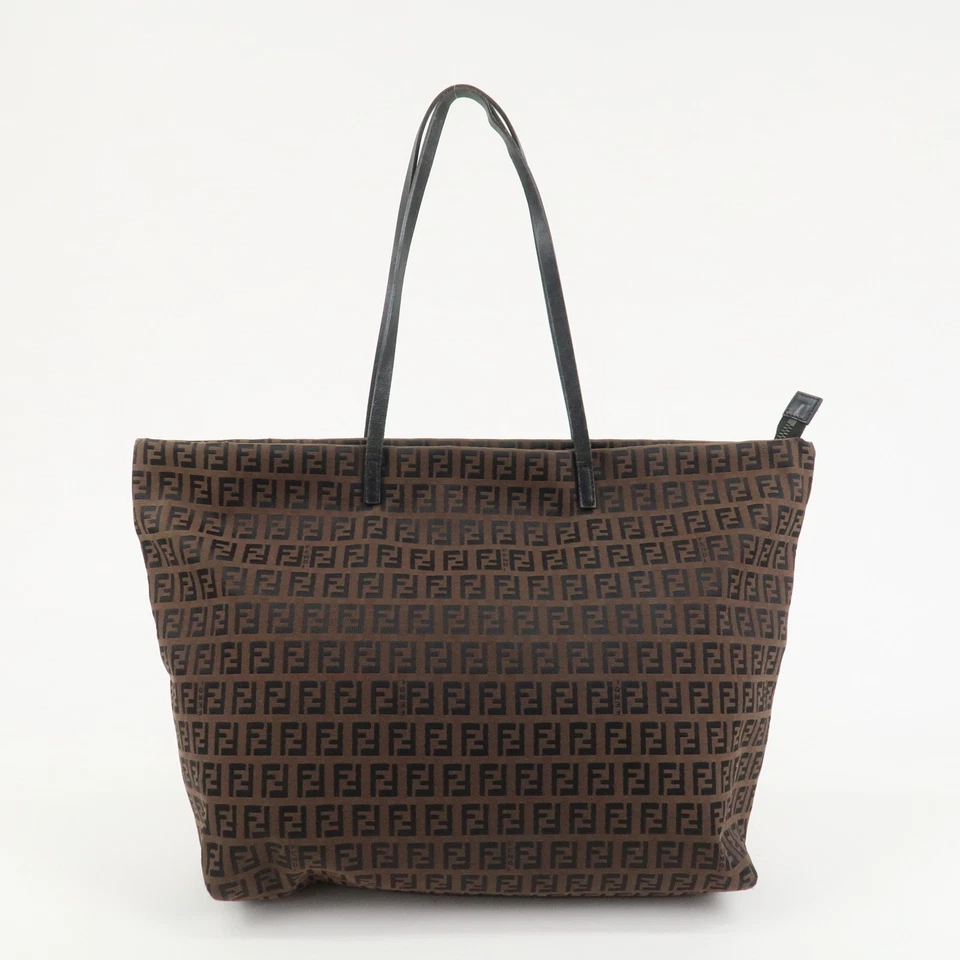 FENDI Zucchino Canvas Leather Tote Bag Shoulder Bag Brown 8BH025 Auth Used F/S - Image 2 of 4