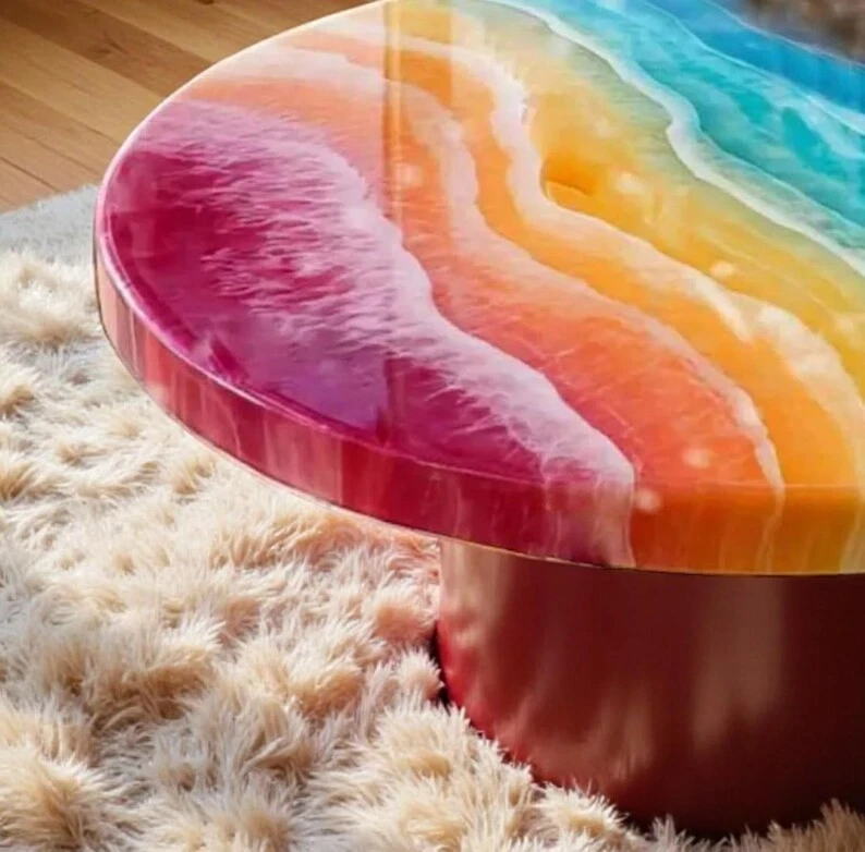 Mix Epoxy Resin Coffee Table Handmade Wood River Table Top Home Deco - Image 3 of 4