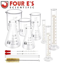14 Pcs Measuring Beaker Set Lab Flask Glass Graduated Cylinder with Stirring Rod