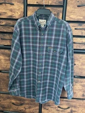 Woolrich Men's Heavy Cotton Flannel Green/Blue/Red Plaid Shirt Size L