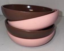 Vintage Hazel Atlas “It’s a Dilly” Pink & Brown Platonite Bowls Lot Of 4