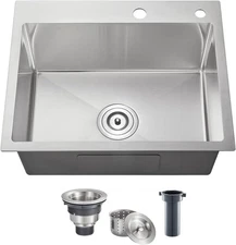 22” Kitchen Sink, 22 x 18 Inch Drop in 304 Stainless Steel Single Bowl Sink 2...