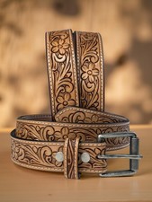 Women's belt Tooled Western Floral Engraved Leather Belt 100 Genuine Full Grain