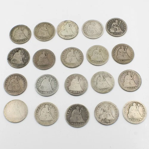 1853 25c Seated Liberty Quarter Dollar United States Coin Lot of 20 NR #C833-4