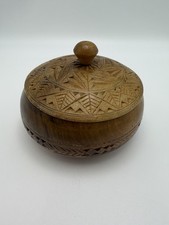 Vintage Hand Carved Wood Trinket Bowl With Tension Locking Lid