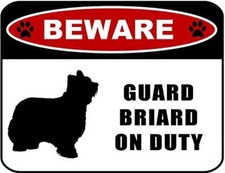 Beware - Guard Briard on Duty silhouette 11.5 x 9 Laminated Dog Sign