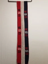 U.S.A. Knit Scarf 80" Red, White, & Blue Stripe Fringe Knitmakers USA